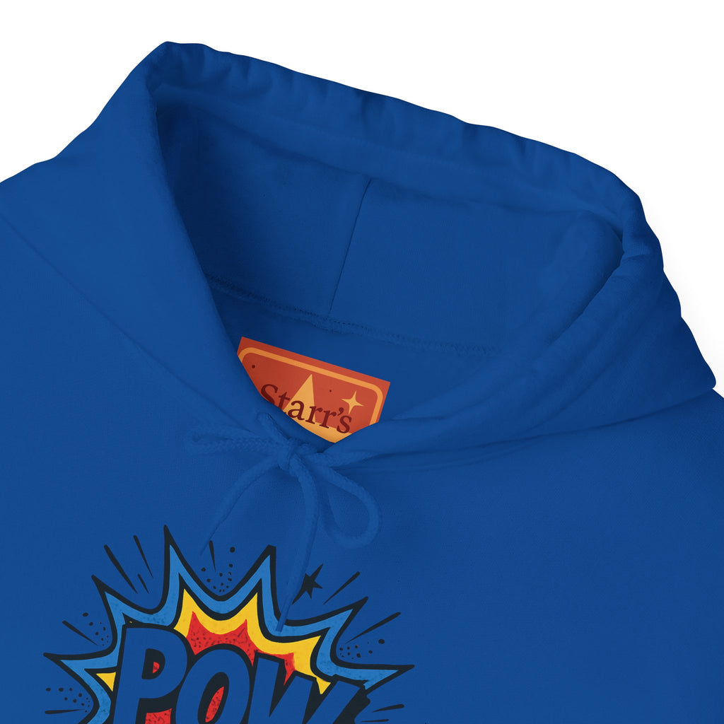 Caffeine Chaos Hoodie — "POW" Comic Front & "Run On: Caffeine, Chaos, Questionable Decisions" Back