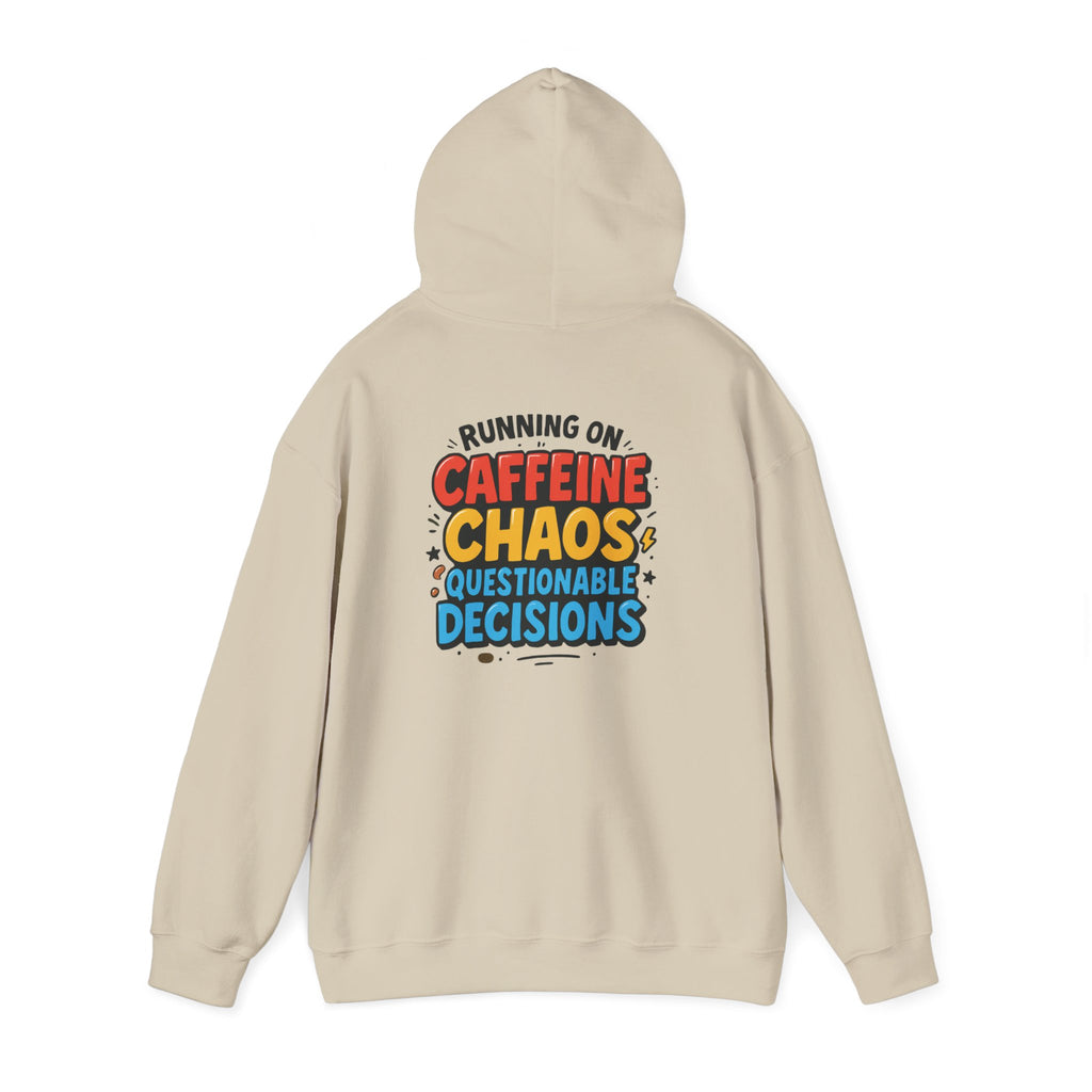 Caffeine Chaos Hoodie — "POW" Comic Front & "Run On: Caffeine, Chaos, Questionable Decisions" Back