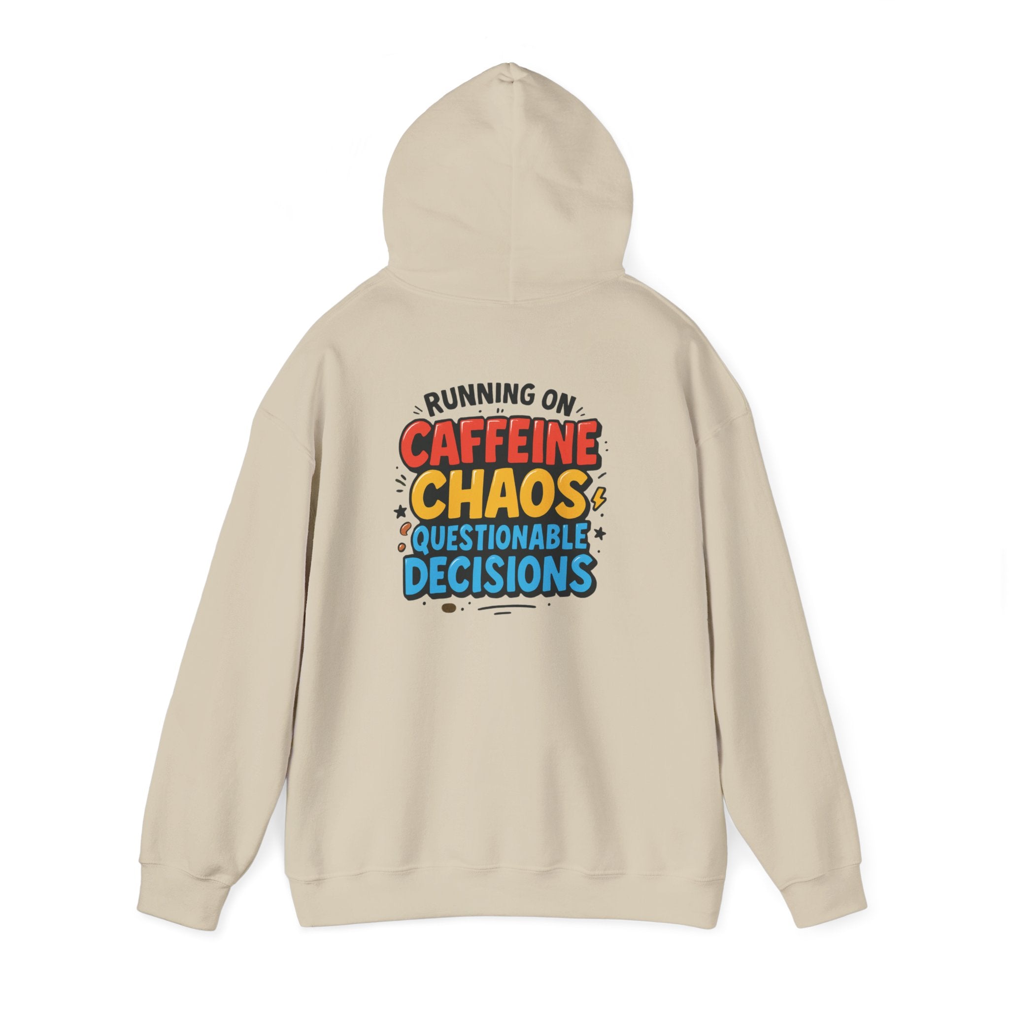 Caffeine Chaos Hoodie — "POW" Comic Front & "Run On: Caffeine, Chaos, Questionable Decisions" Back