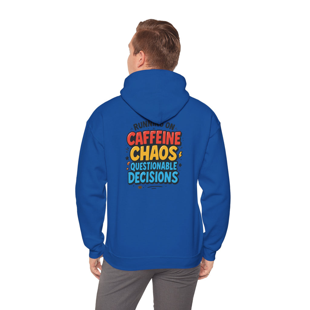Caffeine Chaos Hoodie — "POW" Comic Front & "Run On: Caffeine, Chaos, Questionable Decisions" Back