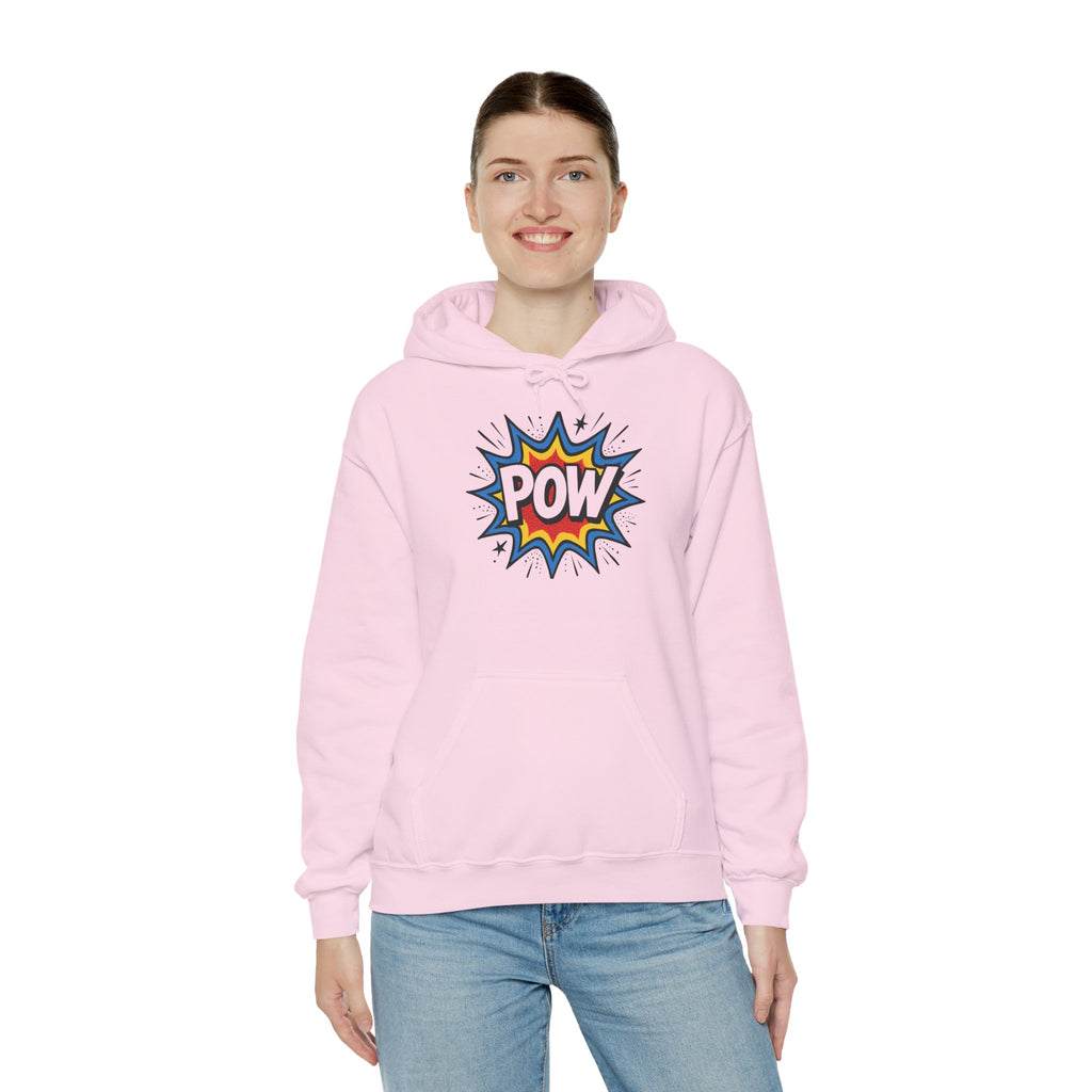Caffeine Chaos Hoodie — "POW" Comic Front & "Run On: Caffeine, Chaos, Questionable Decisions" Back