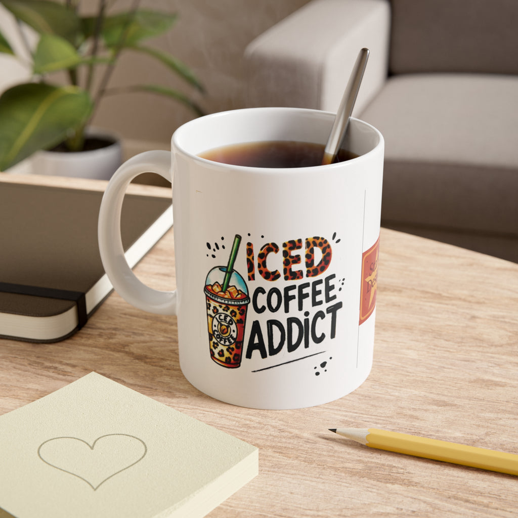 Iced Coffee Addict Ceramic Mug — 11oz White Coffee Cup