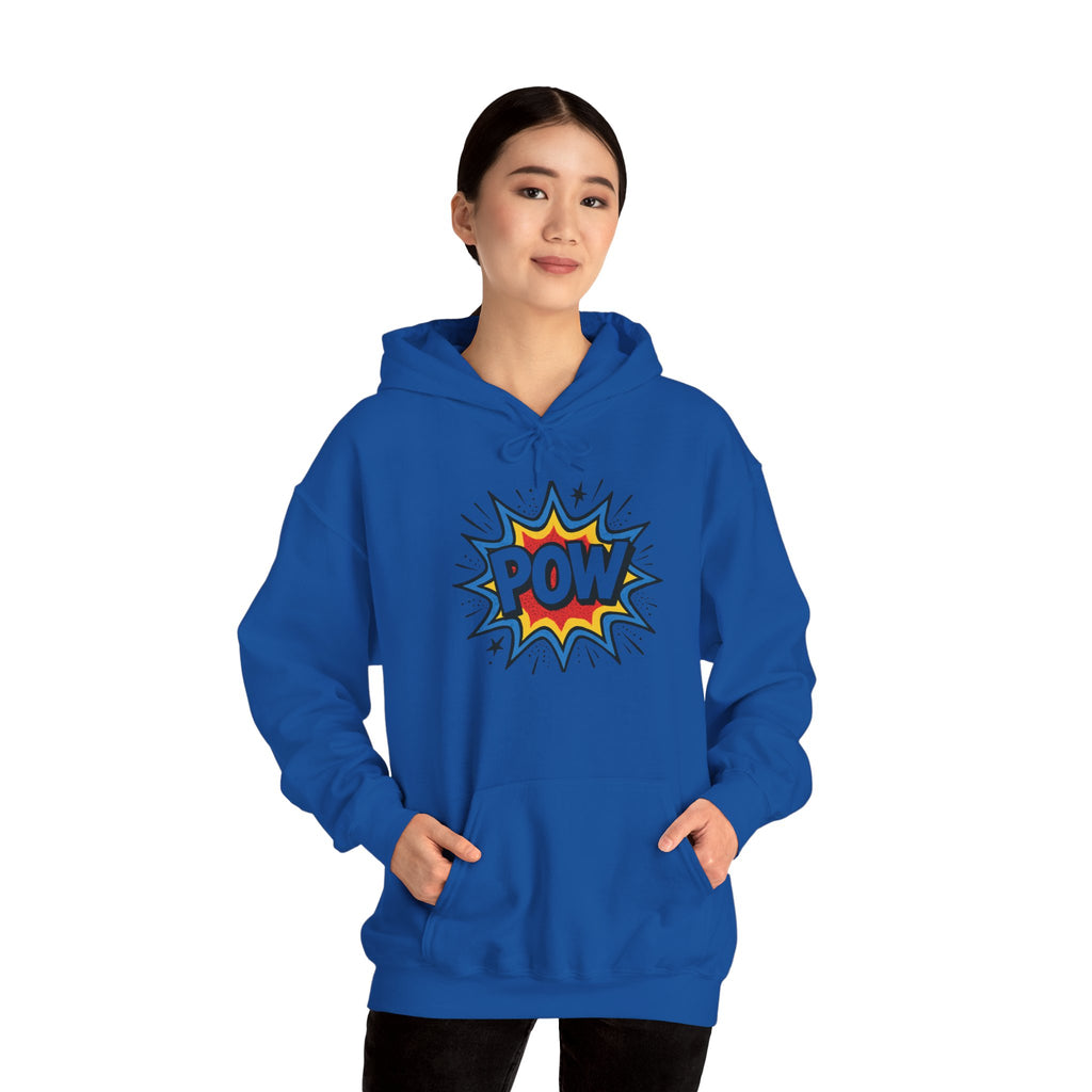 Caffeine Chaos Hoodie — "POW" Comic Front & "Run On: Caffeine, Chaos, Questionable Decisions" Back