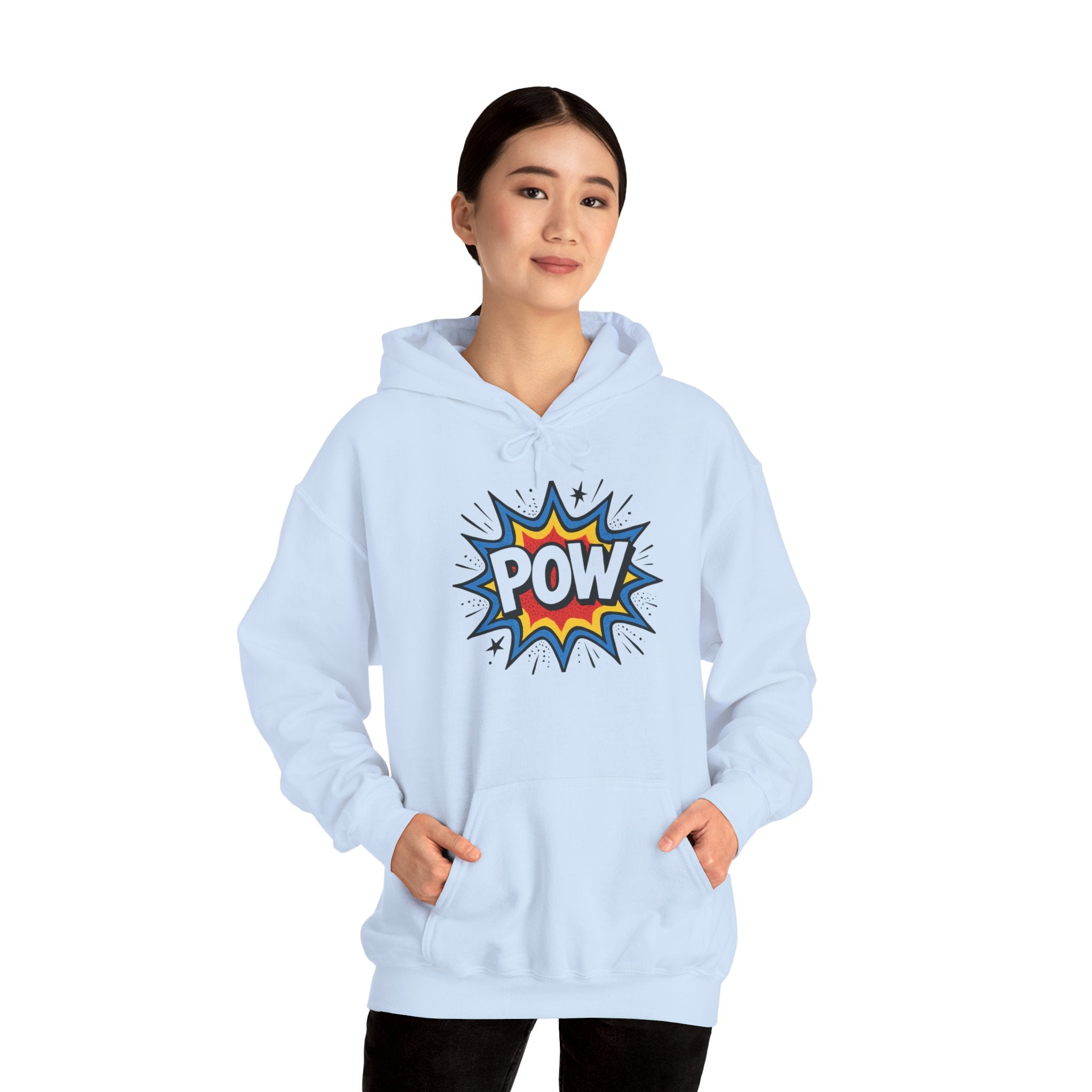 Caffeine Chaos Hoodie — "POW" Comic Front & "Run On: Caffeine, Chaos, Questionable Decisions" Back