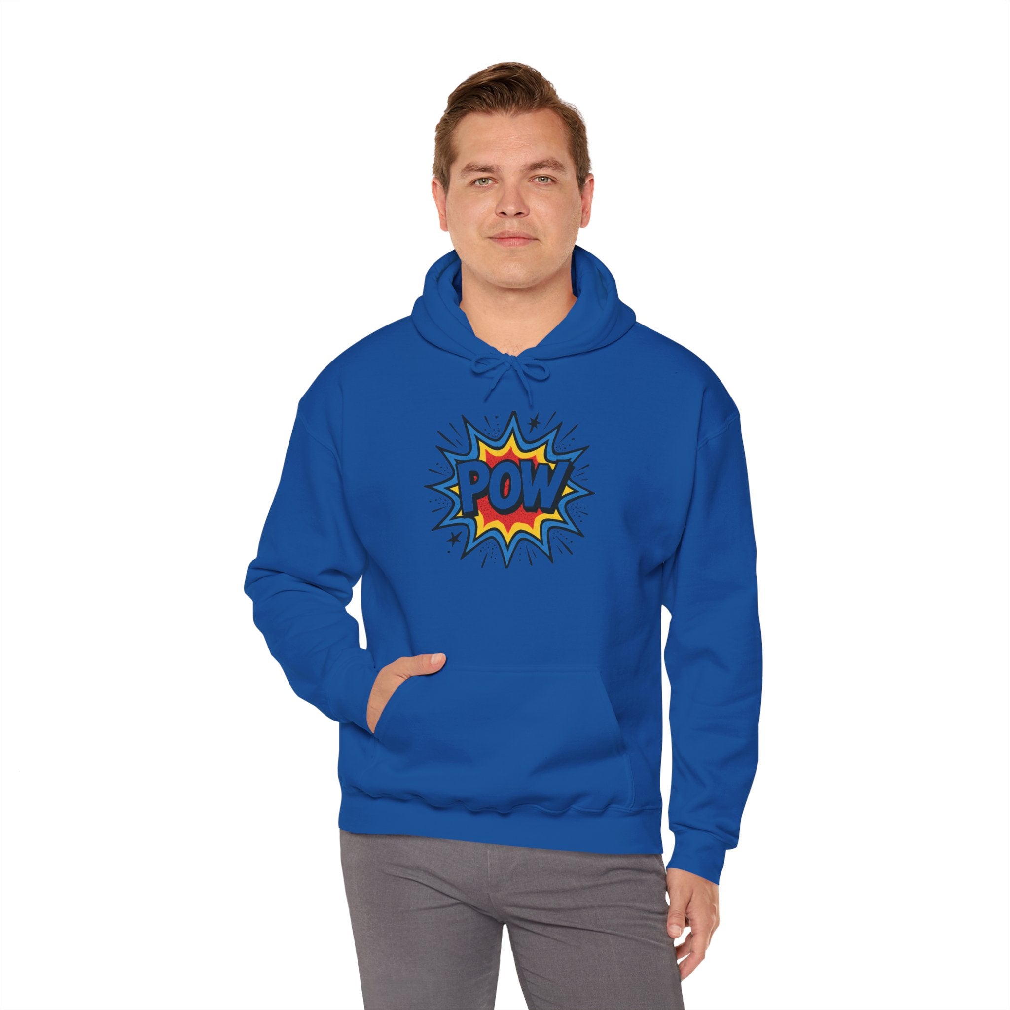 Caffeine Chaos Hoodie — "POW" Comic Front & "Run On: Caffeine, Chaos, Questionable Decisions" Back