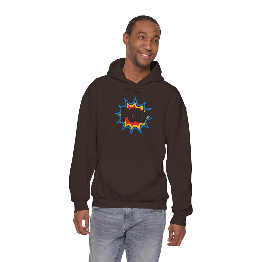 Caffeine Chaos Hoodie — "POW" Comic Front & "Run On: Caffeine, Chaos, Questionable Decisions" Back