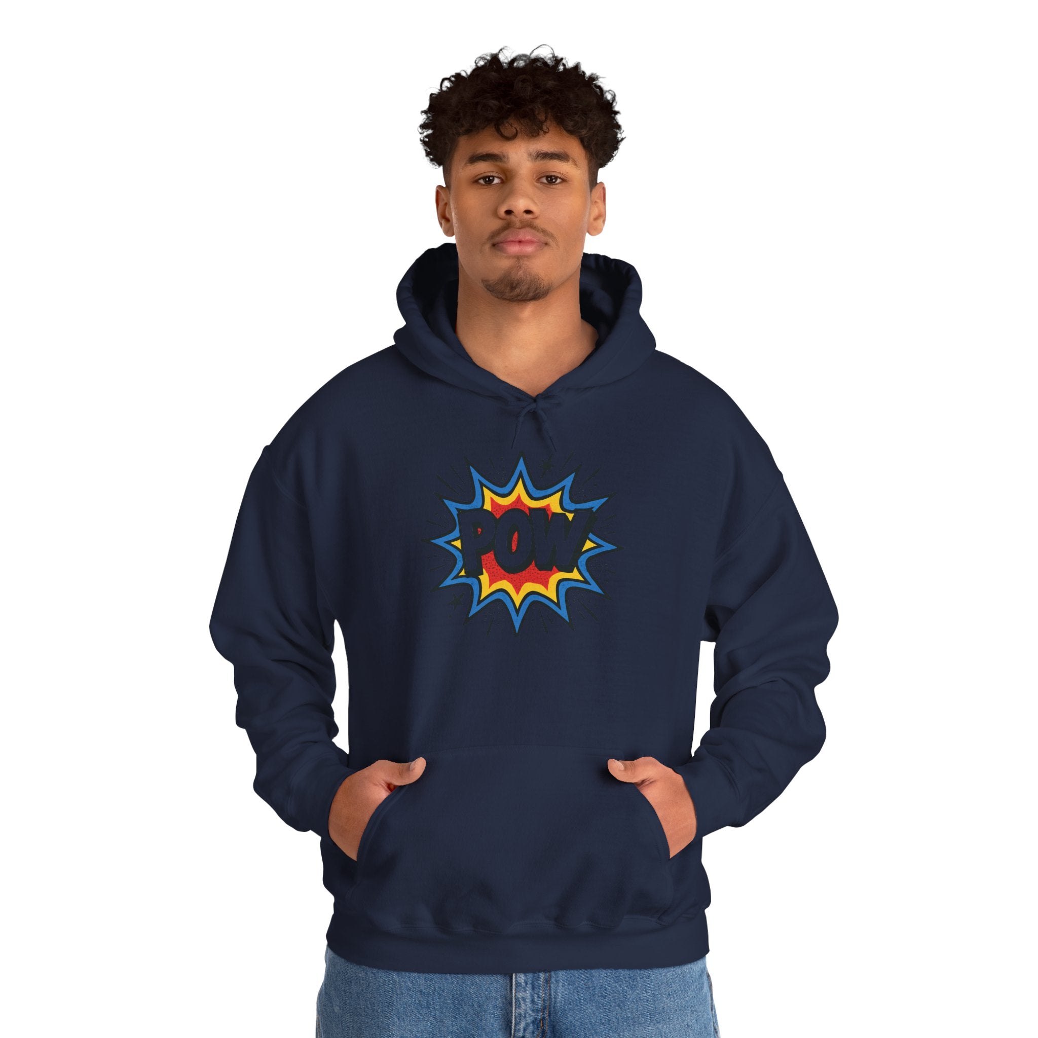 Caffeine Chaos Hoodie — "POW" Comic Front & "Run On: Caffeine, Chaos, Questionable Decisions" Back