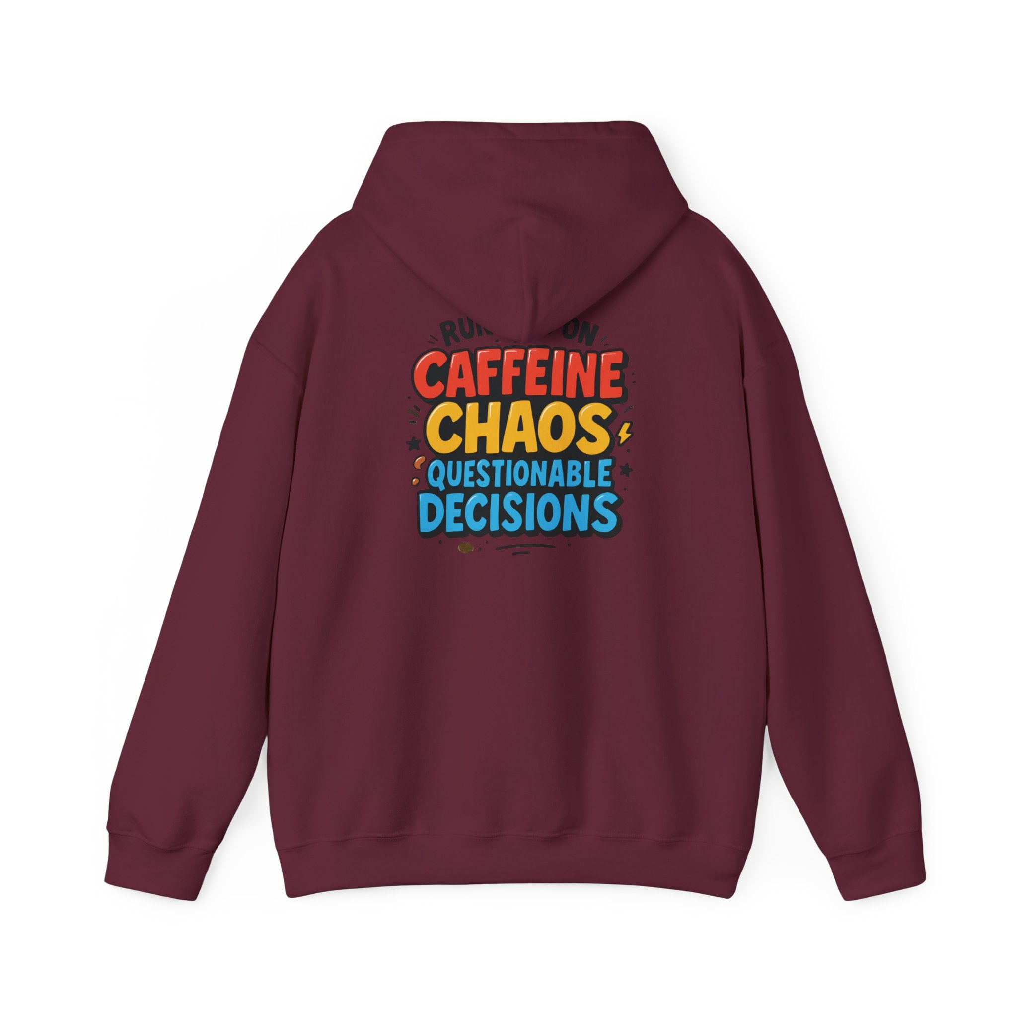 Caffeine Chaos Hoodie — "POW" Comic Front & "Run On: Caffeine, Chaos, Questionable Decisions" Back